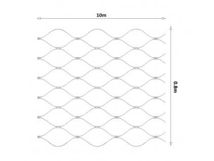 Nerezová lanková síť, 0,8mx10m (šxd), oko 50x50mm, tloušťka lanka 2mm, AISI316, síť není ukončena okami pro provlečení lanka (V nerozloženém stavu má síť 11,64m)