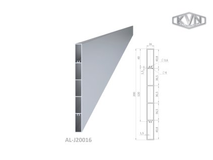 Profil na výplň 200x16mm, materiál EN AW-6060 T66, prírodný hliník bez povrchovej úpravy,dĺžka 6000mm,cena za kus