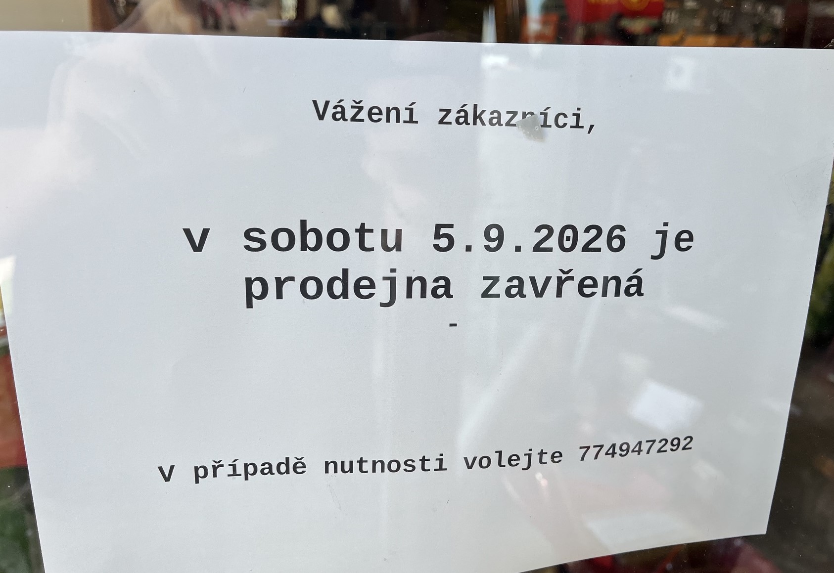 Upozornění - prodejna v Žíšově uzavřena tuto sobotu