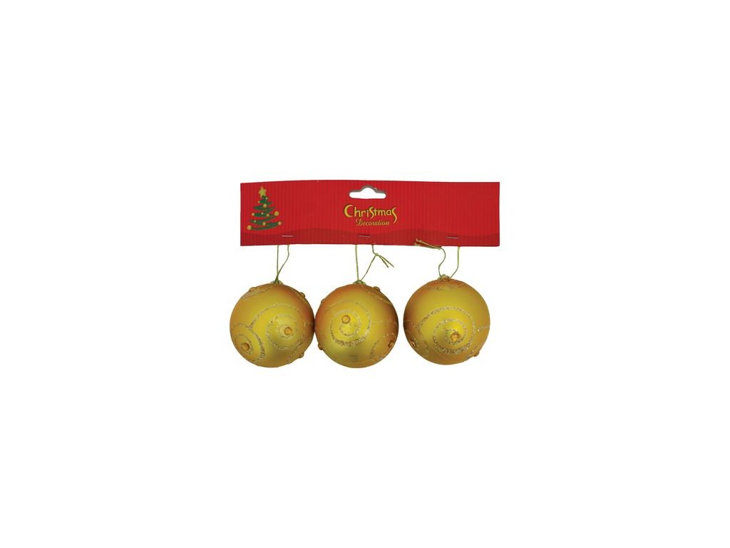 Gule MagicHome Vianoce, 3 ks, červené so zlatým ornamentom, 6 cm