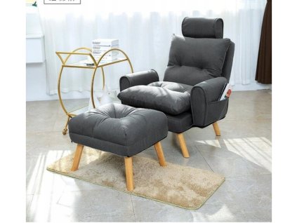Polohovatelné křeslo UŠÁK + taburet, tmavě šedé