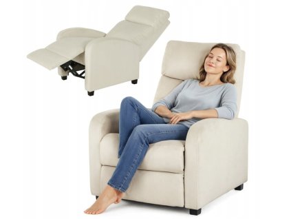 Rozkládací relaxační sametové křeslo do obývacího pokoje Béžové