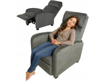 Rozkládací relaxační sametové křeslo do obývacího pokoje Šedé