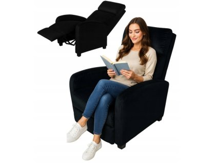 Rozkládací relaxační sametové křeslo do obývacího pokoje Černé