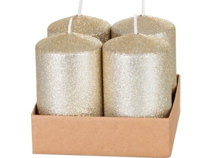 Sviečka MagicHome Vianoce, 4,8x8 cm, valcová, bal. 4 ks, šampaň, s glitrami, adventná