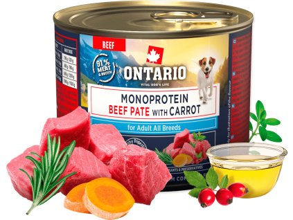 Konzerva Ontario Adult monoprotein hovězí pate s mrkví 200g