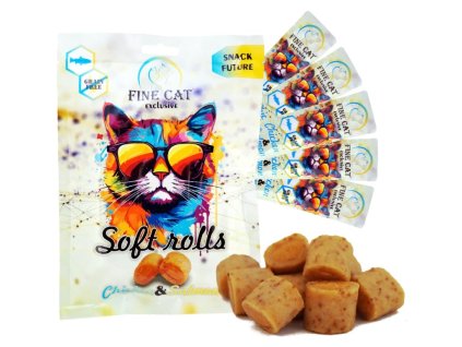 14200 2 fine cat exclusive soft roll svacinka pro kocky kureci s lososem 5x10g