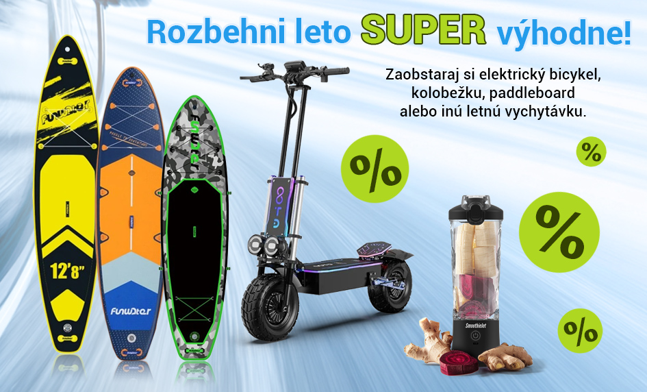 Letná akcia na progress-muscle.sk – elektrické bicykle, paddleboardy, masážne pištole, prenosné mixéry a chodiace pásy so zľavami. Štartujte leto naplno!