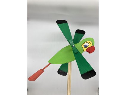 Drevená vrtuľka Papagáj zelený