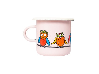 Smaltovaný mini espresso hrnček Sova ružová