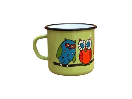 Smaltovaný hrnček Sova svetlozelený 250ml