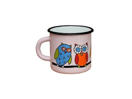 Smaltovaný hrnček Sova ružový 350ml