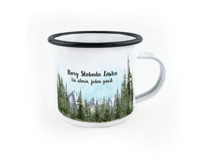 SMALTOVANÝ HRNČEK HORY SLOBODA LÁSKA - TRI SLOVÁ, JEDEN POCIT LUBENE