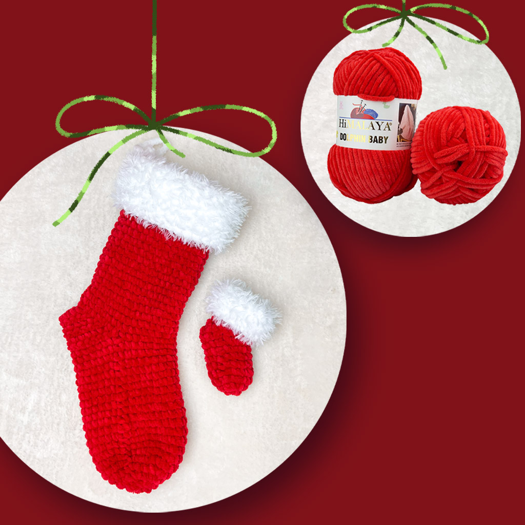 Háčkovaná vánoční punčocha z příze Dolphin Baby