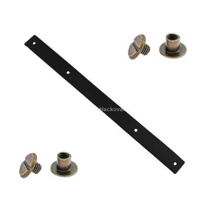 Sada kožený popruh 22 cm š. 2,5 cm černý s nýtkem staromosaz