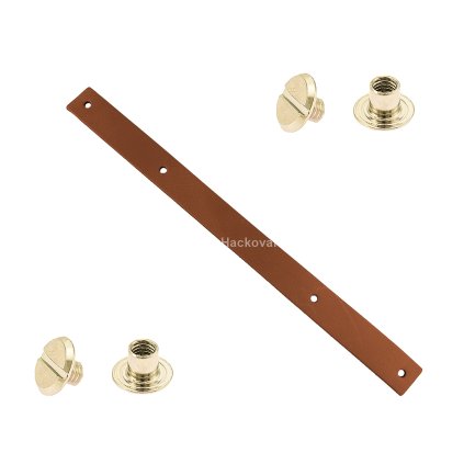 Sada kožený popruh 22 cm š. 2,5 cm hnědý s nýtkem zlatý