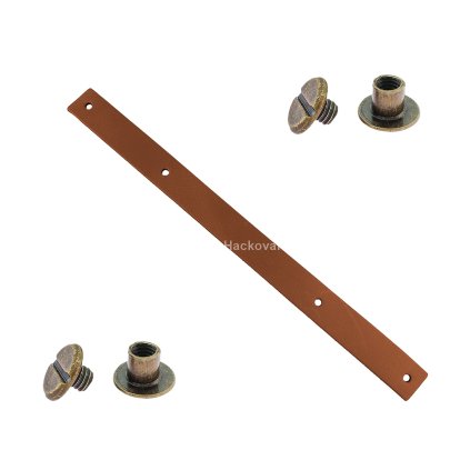 Sada kožený popruh 22 cm š. 2,5 cm hnědý s nýtkem staromosaz