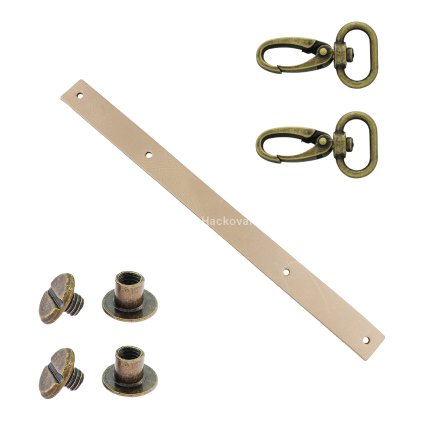 Sada kožený popruh 22 cm š. 2,5 cm krémový s karabinou staromosaz