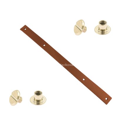Sada kožený popruh 22 cm š. 2 cm hnědý s nýtkem zlatý