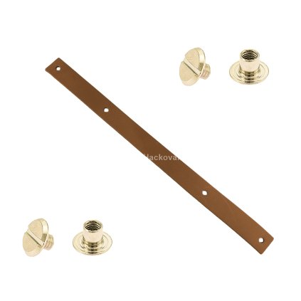 Sada kožený popruh 22 cm š. 2 cm tmavě hnědý s nýtkem zlatý
