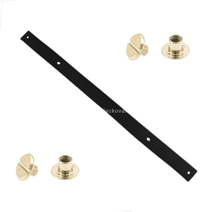 Sada kožený popruh 32 cm š. 2 cm černý s nýtkem zlatý