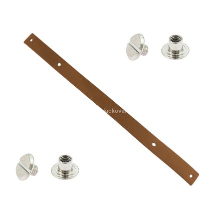 Sada kožený popruh 32 cm š. 2 cm tmavě hnědý s nýtkem nikl