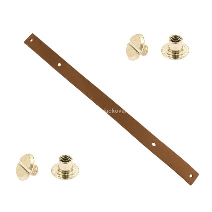Sada kožený popruh 32 cm š. 2 cm tmavě hnědý s nýtkem zlatý