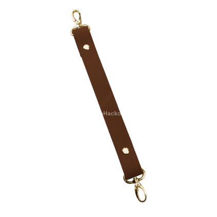 Sada kožený popruh 32 cm š. 2 cm tmavě hnědý s karabinou zlatá