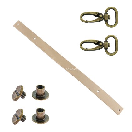 Sada kožený popruh 32 cm š. 2 cm krémový s karabinou staromosaz
