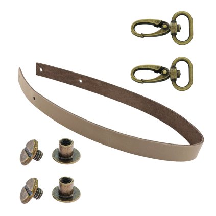 Sada kožený popruh 58 cm š.2,5 cm bílá káva s karabinou staromosaz