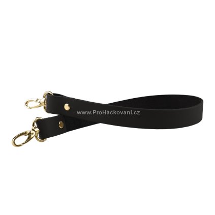 Sada kožený popruh 58 cm š. 2,5 cm černý s karabinou zlatá