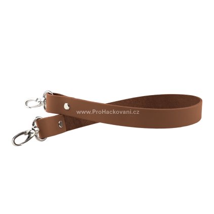 Sada kožený popruh 58 cm š. 2,5 cm hnědý s karabinou nikl