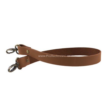 Sada kožený popruh 58 cm š.2,5 cm hnědý s karabinou staromosaz