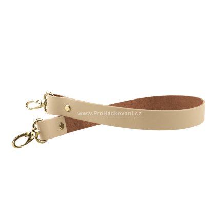 Sada kožený popruh 58 cm š. 2,5 cm krémový s karabinou zlatá
