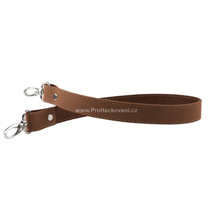 Sada kožený popruh prošívaný 58 cm š. 2,5 cm hnědý s karabinou nikl