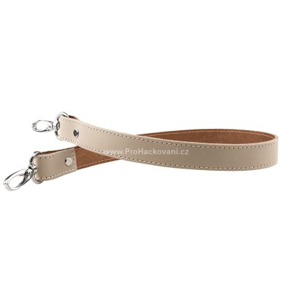 Sada kožený popruh prošívaný 58 cm š. 2,5 cm krémový s karabinou nikl