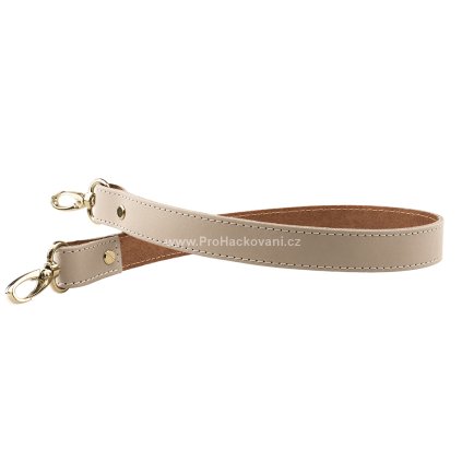 Sada kožený popruh prošívaný 58 cm š. 2,5 cm krémový s karabinou zlatá