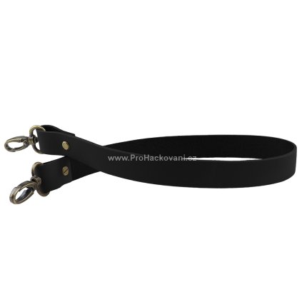 Sada kožený popruh 62 cm š. 2 cm černý s karabinou staromosaz