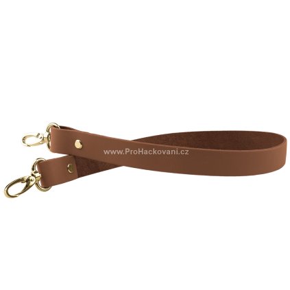 Sada kožený popruh 62 cm š. 2 cm hnědý s karabinou zlatá