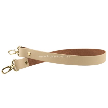 Sada kožený popruh 62 cm š. 2 cm krémový s karabinou zlatá
