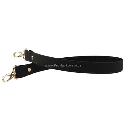 Sada kožený popruh prošívaný 62 cm š. 2 cm černý s karabinou zlatá