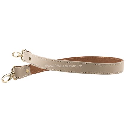 Sada kožený popruh prošívaný 62 cm š. 2 cm krémový s karabinou zlatá