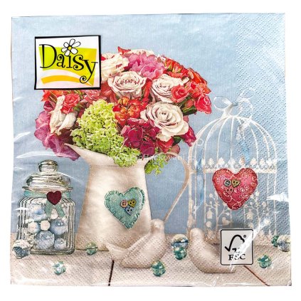 Papírové ubrousky 33x33 cm květiny ve váze 20 ks