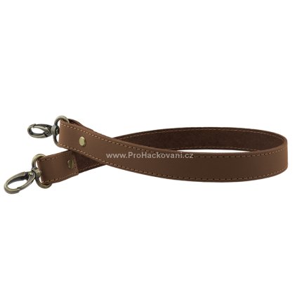Sada kožený popruh prošívaný 58 cm š. 2,5 cm tmavě hnědý s karabinou staromosaz