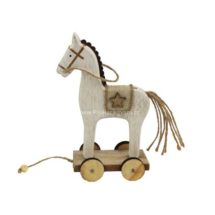Dekorace dřevěný koník na kolečkách 12 x 6 x 18 cm bílý