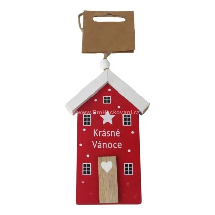 Dekorace domeček k zavěšení červený 7,5 x 1,5 x 12 cm