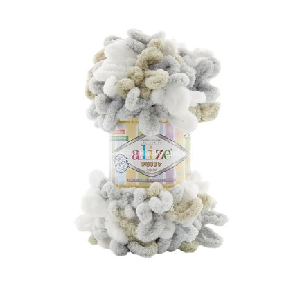 příze Puffy color 8014 bílá šedá a světle olivová