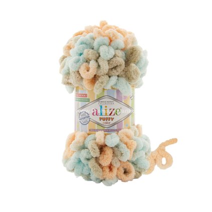 příze Puffy color 8013 mentolová šedá a meruňková