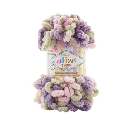příze Puffy color 6510 šedohnědá růžová a fialová