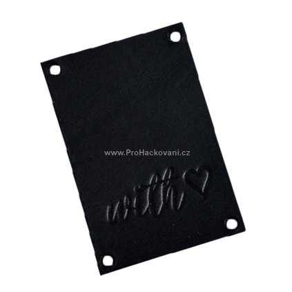 Kožený štítek přes okraj 60x40 mm with ♥ černý